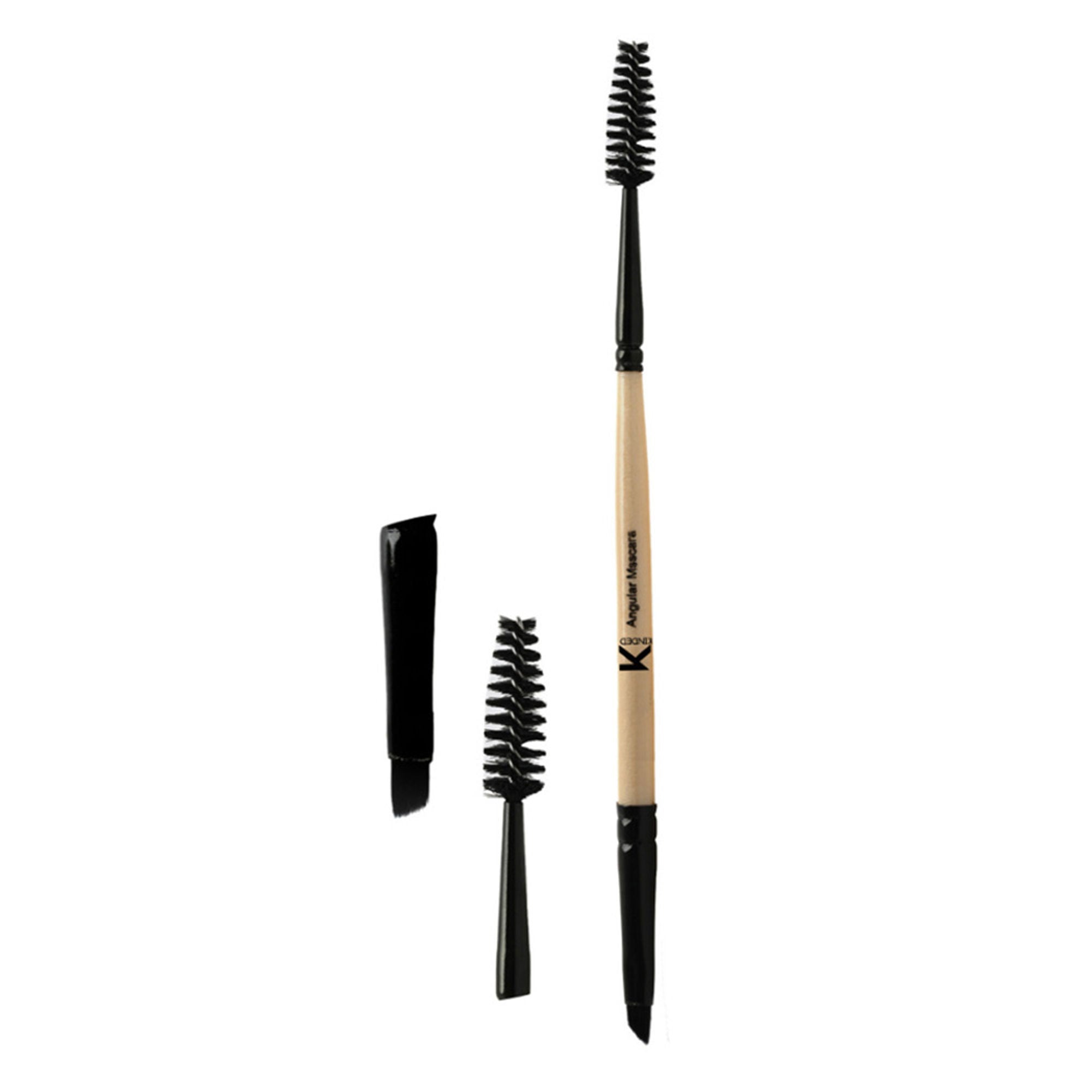 KINDED Professional Natural Wooden Handle 2 in 1 Masaca & Angular Makeup Brush