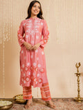 HOUSE OF KARI Ethnic Motifs Embroidered Chikankari Straight Chanderi Silk Kurta