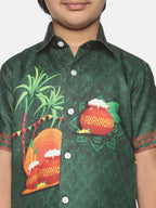 Sethukrishna Boys Green & White Printed Shirt