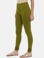Souchii Olive Green Solid Slim-Fit Churidar-Length Leggings - Distacart