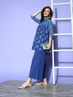 Ahalyaa Blue Pure Cotton Tunic & Palazzos Ethnic Co-Ords - Distacart