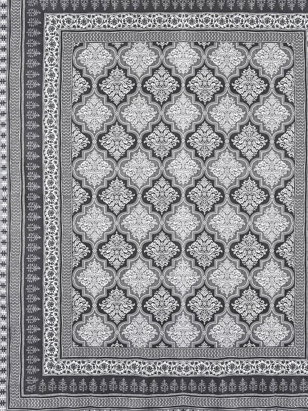 Urban Magic Grey & White Ethnic Printed Cotton 104 TC King Bedsheet with 2 Pillow Covers
