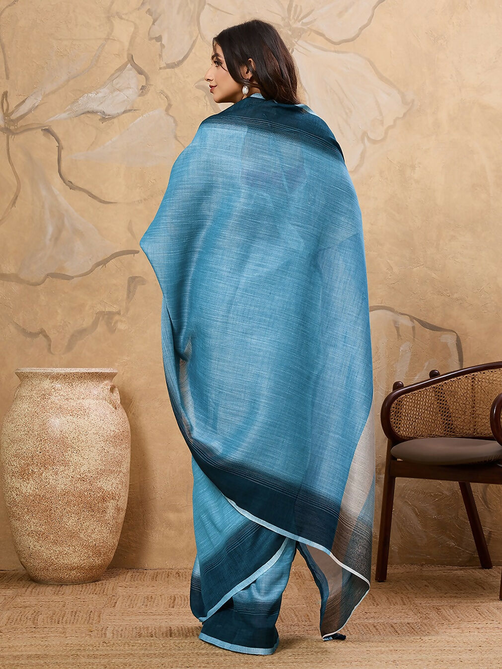 Shree Shyam Fashion Sky Blue Linen Saree - Distacart
