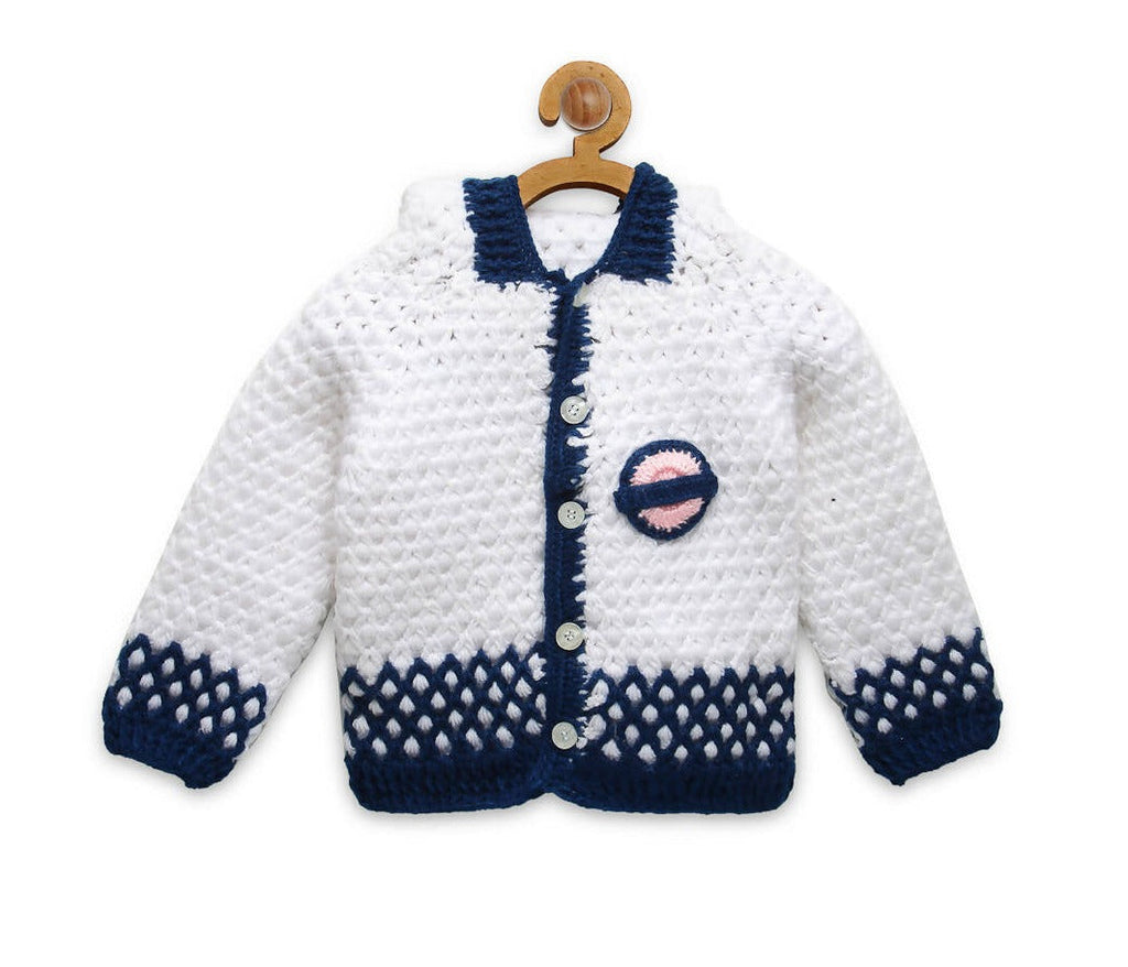 Chutput Kids Woollen Hand Knitted Tacky Design Sweater - White