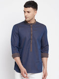 Even Apparels Pure Cotton Blue Men's Kurta With Band Collar - Distacart