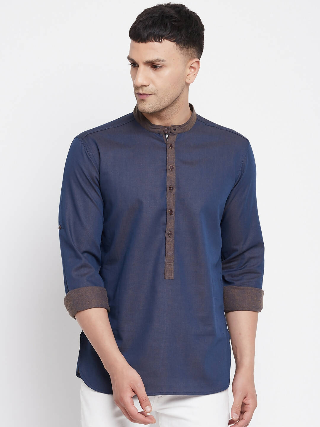 Even Apparels Pure Cotton Blue Men's Kurta With Band Collar - Distacart