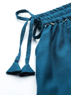 TAG 7 Women Teal Blue Solid Flared Palazzos