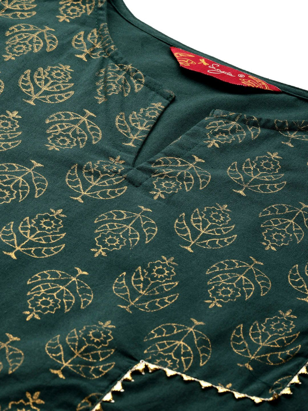 Sangria Ethnic Motifs Printed Gotta Patti Pure Cotton Kurta