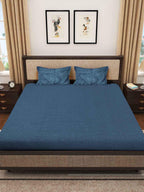 KLOTTHE Turquoise Blue 300 TC Woolen Fitted King Bedsheet With 2 Pillow Covers - Distacart