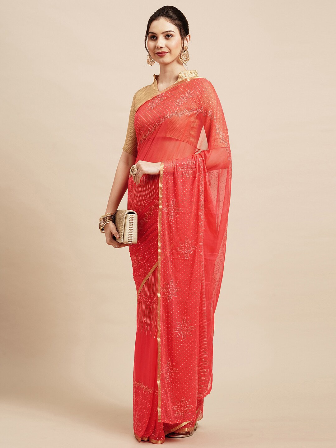 Saree Mall Peach-Coloured Embellished Sarees - Distacart