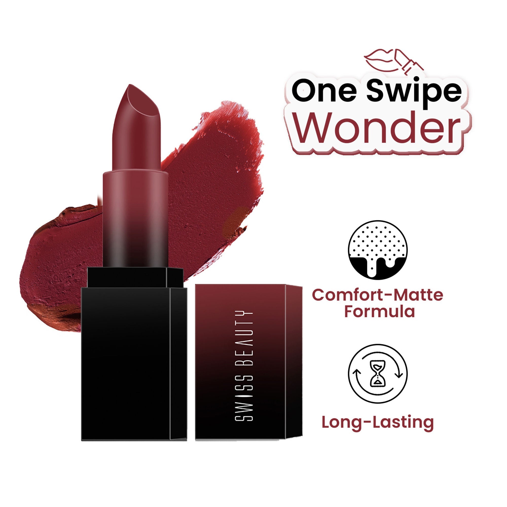 Swiss Beauty HD Matte Lipstick , High Coverage , Lightweight - 04 Hot Cherry