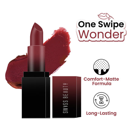 Swiss Beauty HD Matte Lipstick , High Coverage , Lightweight - 04 Hot Cherry
