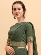 Sangria Olive & Golden Embellished Gotta Patti Saree - Distacart