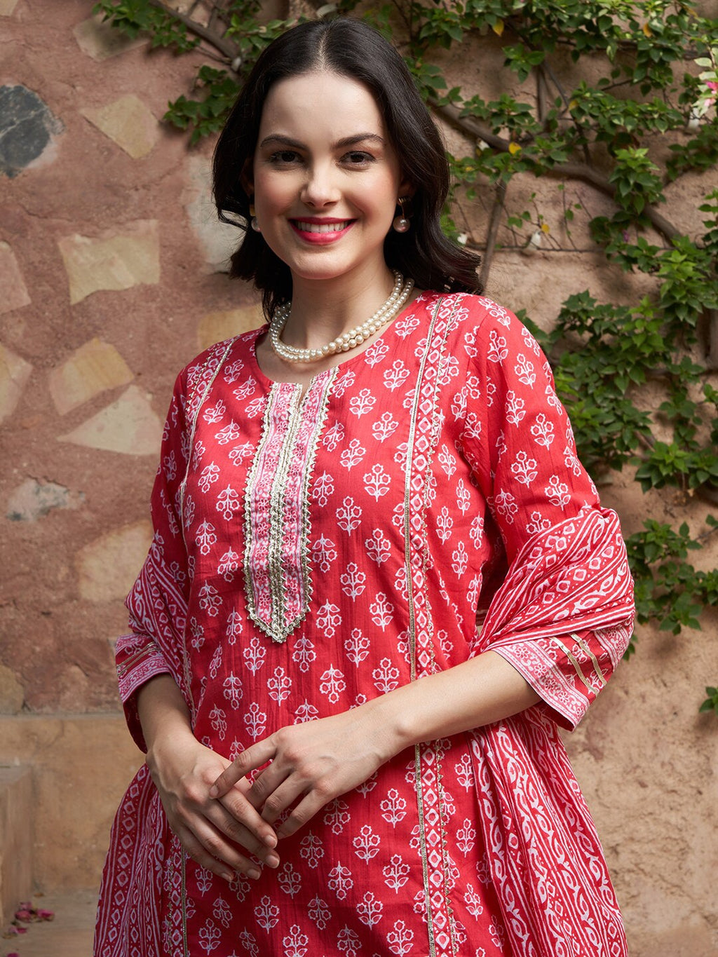 Sangria Printed Pure Cotton Kurta With Trouser & Dupatta