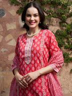 Sangria Printed Pure Cotton Kurta With Trouser & Dupatta