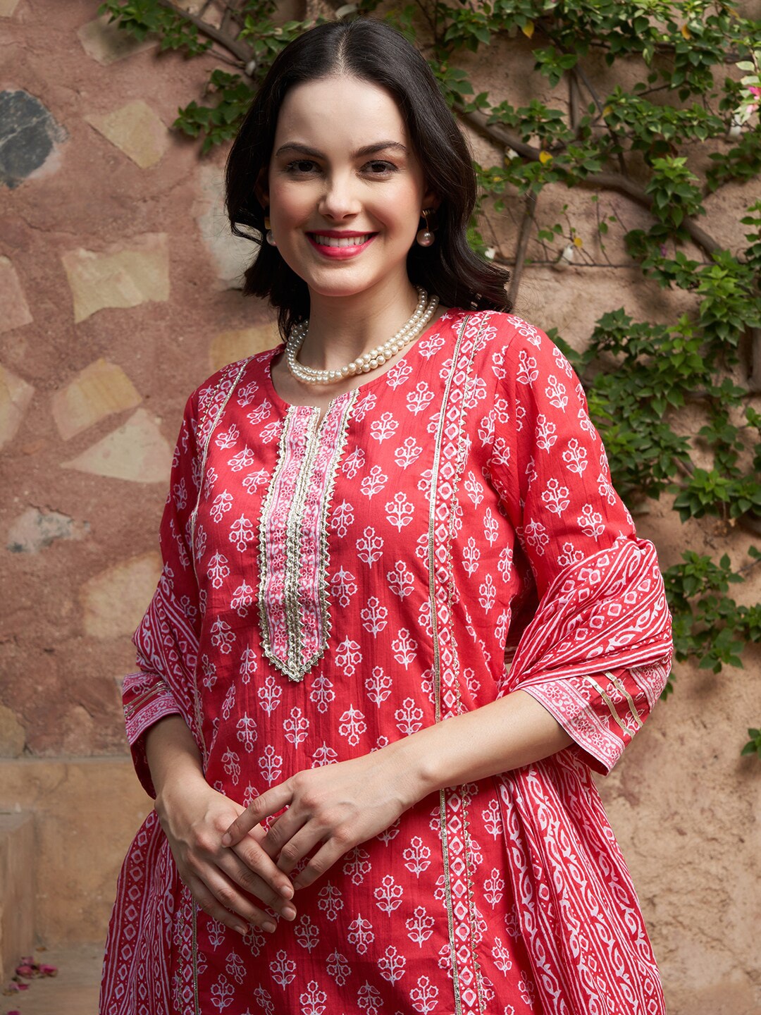 Sangria Printed Pure Cotton Kurta With Trouser & Dupatta