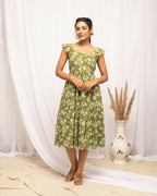 FIORRA Women's Mehandi Green Georgette Floral Printed Dress - Distacart