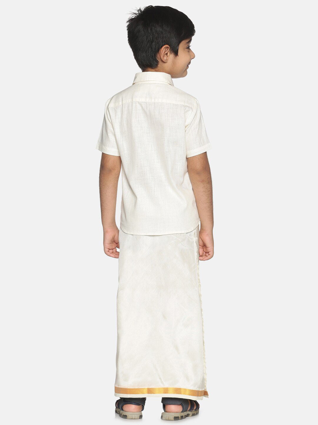 Sethukrishna Boys Cream-Coloured & Gold-Coloured Shirt with Dhoti