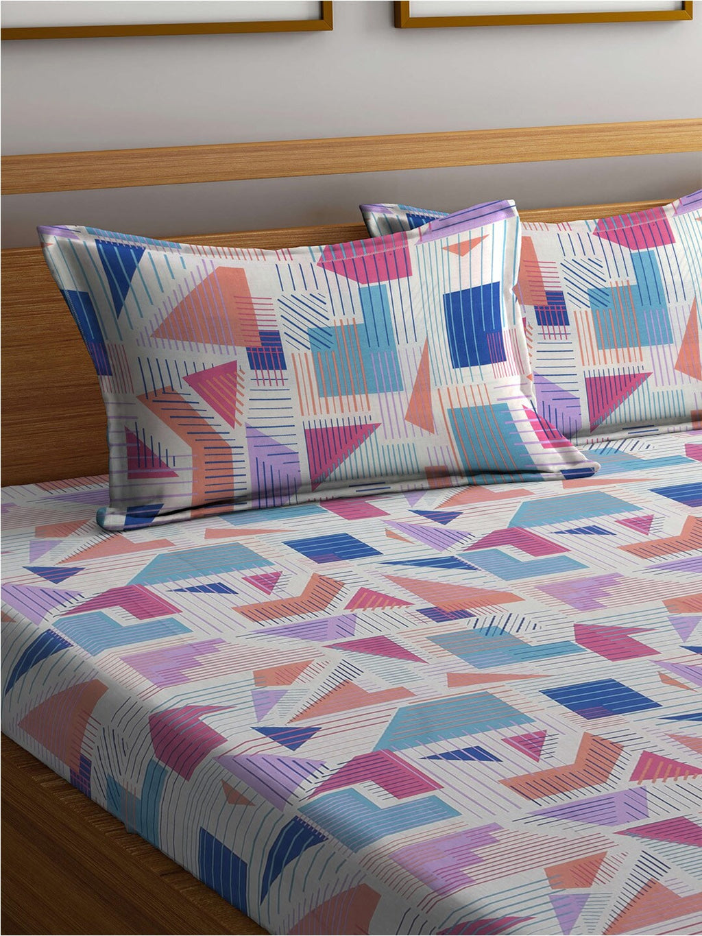 BOMBAY DYEING Serenita Blue Printed Cotton 144 TC King Bedsheet with 2 Pillow Covers