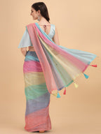 Sangria Blue & Pink Georgette Striped Zari Work Saree - Distacart