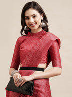 Saree Mall Red & Off White Floral Art Silk Sarees