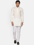 Sethukrishna Men Cream-Coloured Striped Pure Cotton Kurta with Pyjamas - Distacart