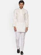 Sethukrishna Men Cream-Coloured Striped Pure Cotton Kurta with Pyjamas - Distacart