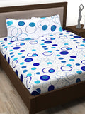 Story@home White & Blue Geometric 186 TC Cotton 1 Queen Bedsheet with 2 Pillow Covers - Distacart