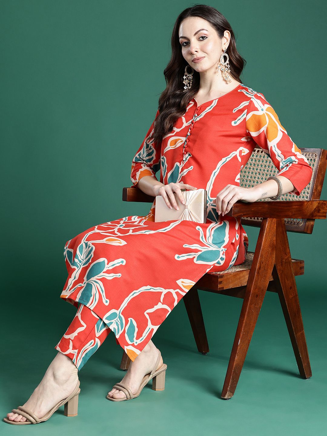 Indo Era Floral Printed Regular Pure Cotton Kurta with Trousers - Distacart