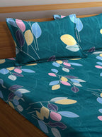 DECOMIZER Green & Yellow Printed Cotton 300 TC King Bedsheet with 2 Pillow Covers