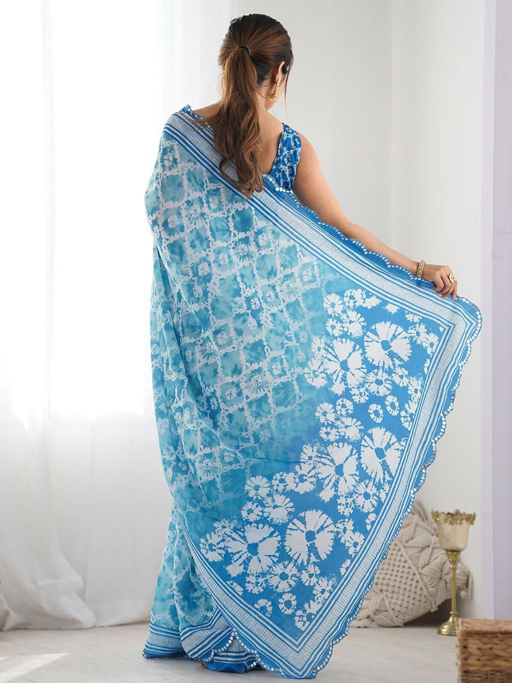 Designer Partywear Georgette Sky Fancy Saree - Durga
