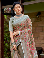 Shree Shyam Fashion Linen Brown Saree - Distacart