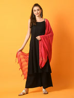 Myshka Women's Black Solid Anarkali Party Kurta Set With Dupatta