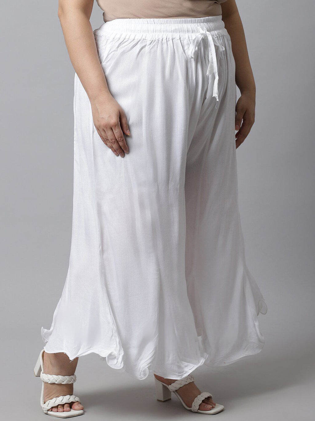 TAG 7 Women White Plus Size Flared Ethnic Palazzos