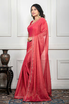 Morchari Pink Pure Chiffon Hand Embroidery Saree And Stitched Blouse - Distacart