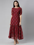 Souchii Floral Printed Boat Neck Chiffon Maxi Dress - Distacart