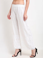 TAG 7 Women White Embroidered Flared Ethnic Palazzos