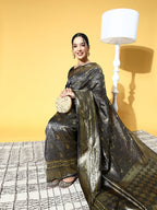 Saree Mall Navy Blue & Gold-Toned Ethnic Motifs Zari Silk Blend Banarasi Sarees - Distacart