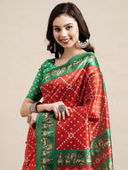 Saree Mall Red & Green Bandhani Printed Saree - Distacart