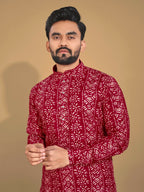 Anaita Maroon Printed Cotton Straight Kurta