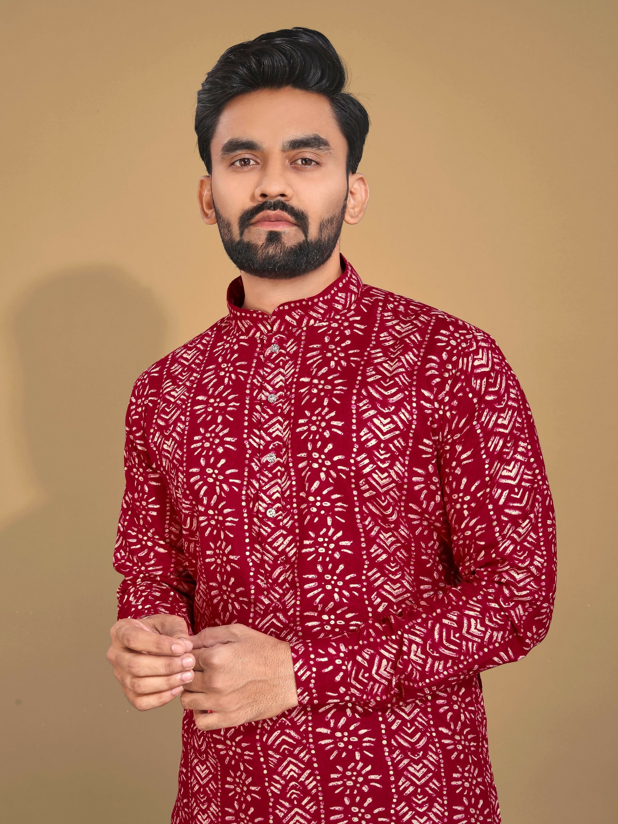 Anaita Maroon Printed Cotton Straight Kurta