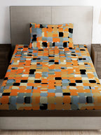 Story@home Orange & White Geometric Microfiber 180 TC Bedsheet With Pillow Cover