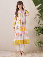 Indo Era Floral Printed Round Neck Pure Cotton Straight Kurta With Trouser - Distacart