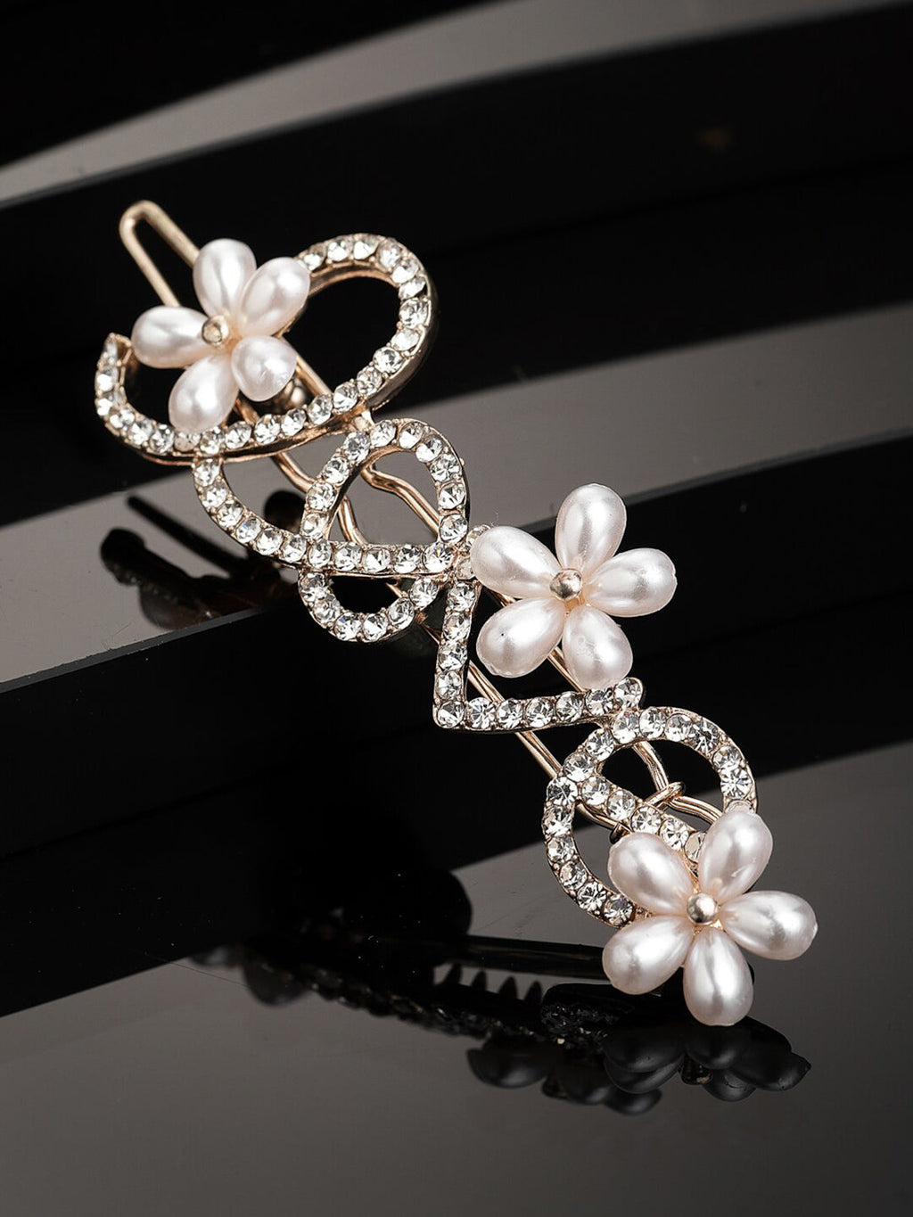 Panash Women Gold-Toned & White Cz-Studded & Beaded Love Hair Pin - Distacart