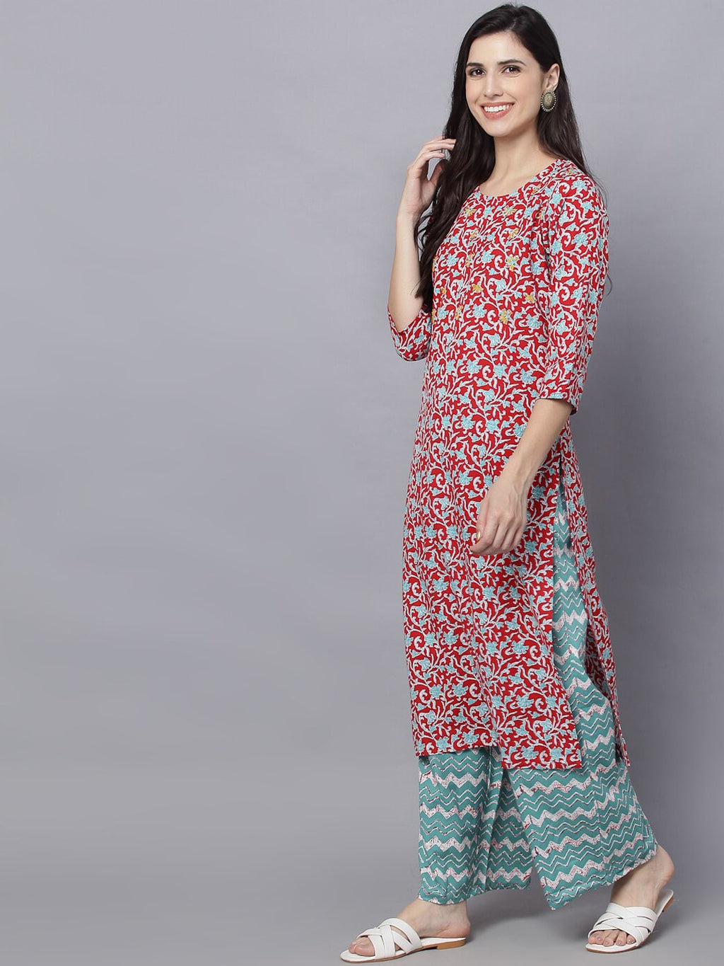 HERE&NOW Women Maroon Printed Kurta With Palazzos