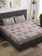 Story@home Beige & White Geometric Cotton 152 TC Queen Bedsheet With 2 Pillow Covers