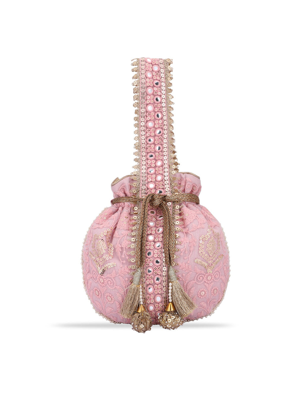 Masq Pink and Gold-Toned Embroidered Potli Clutch - Distacart