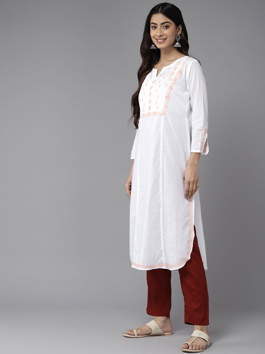 ADA Ethnic Motifs Embroidered Chikankari White Romance Kurta