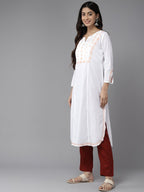 ADA Ethnic Motifs Embroidered Chikankari White Romance Kurta