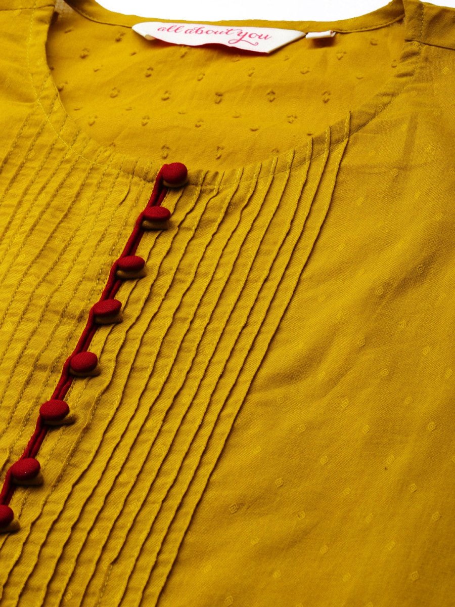 All About You Women Mustard Yellow Self Design Pure Cotton A-Line Kurta with Palazzos